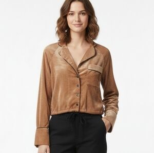 Free People Blouse Brown Velour Sheer Boho Grunge XS